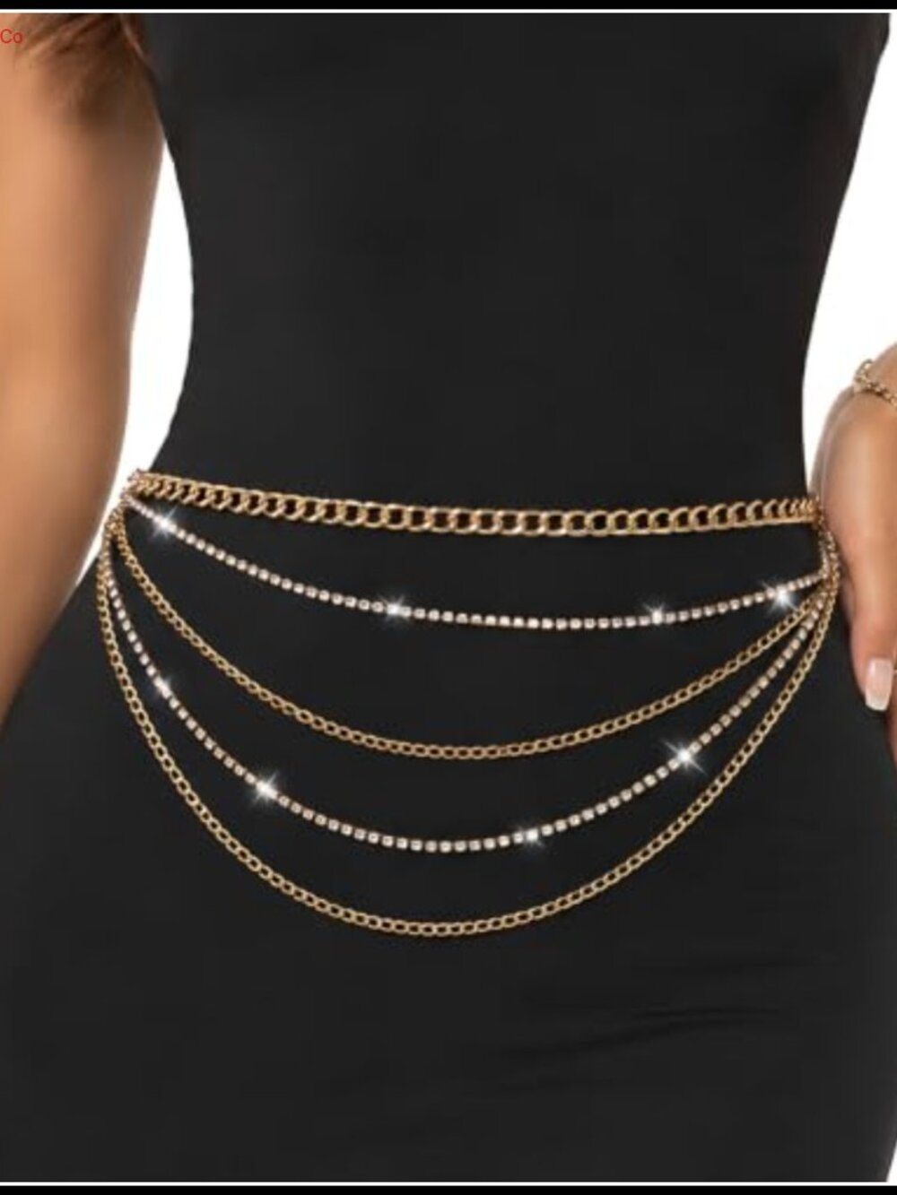 Layered Gold Chain Belt Rhinestone Waist Chain for Women